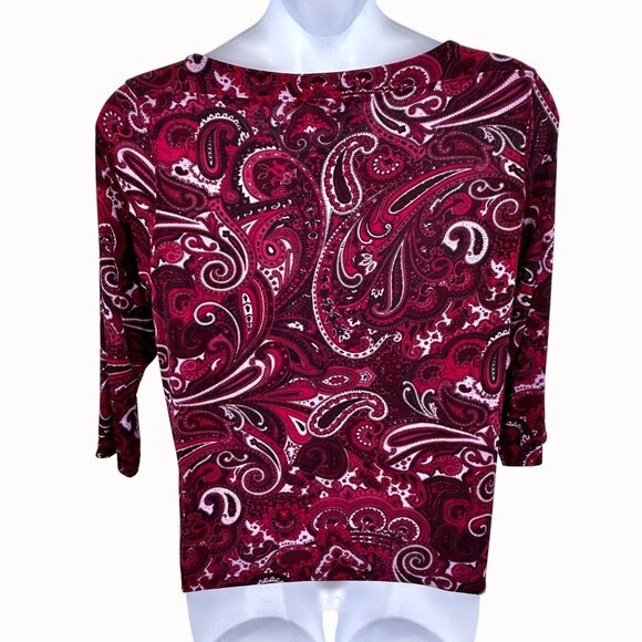 NWT JACLYN SMITH RED PINK PAISLEY PRINT 3/4 SLEEVE STRETCH TOP - XL - Picture 2 of 3